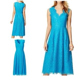 SHOSHANA CINDY Blue Lace Sleeveless V Neckline Midi Cocktail Bridal Dress 4​​​